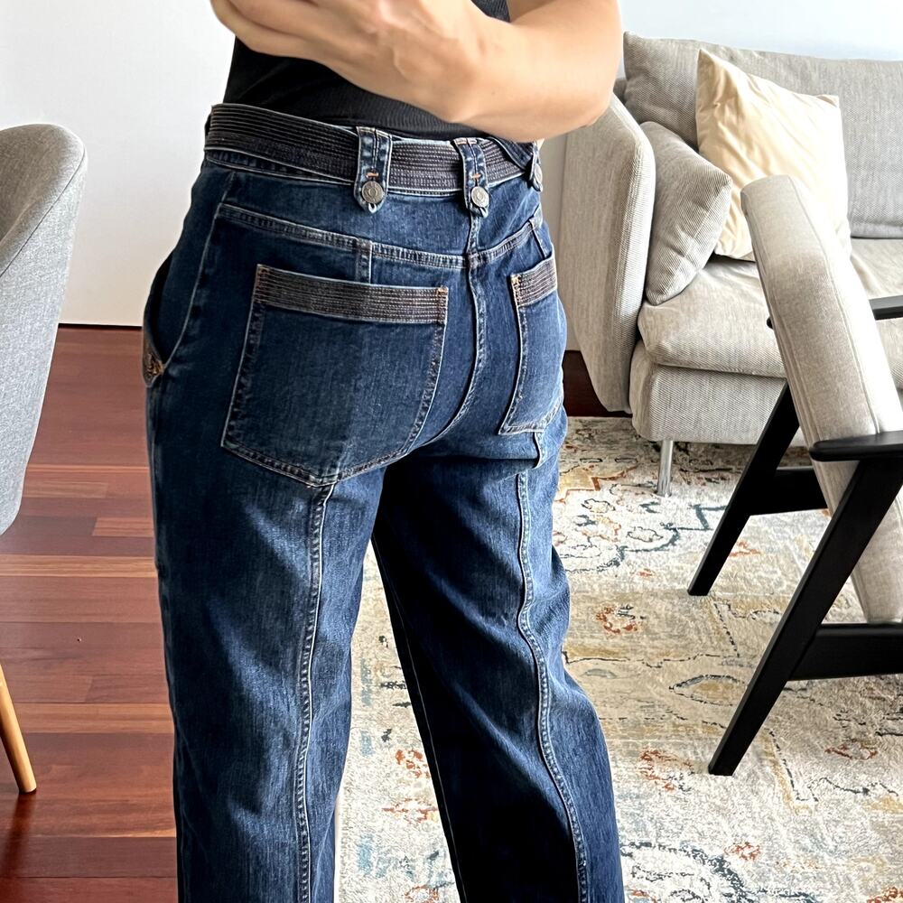 Ulla Johnson Waverly Jeans Size 6 Cotton Belted Dark Wash Blue Embroidered - Picture 14 of 14